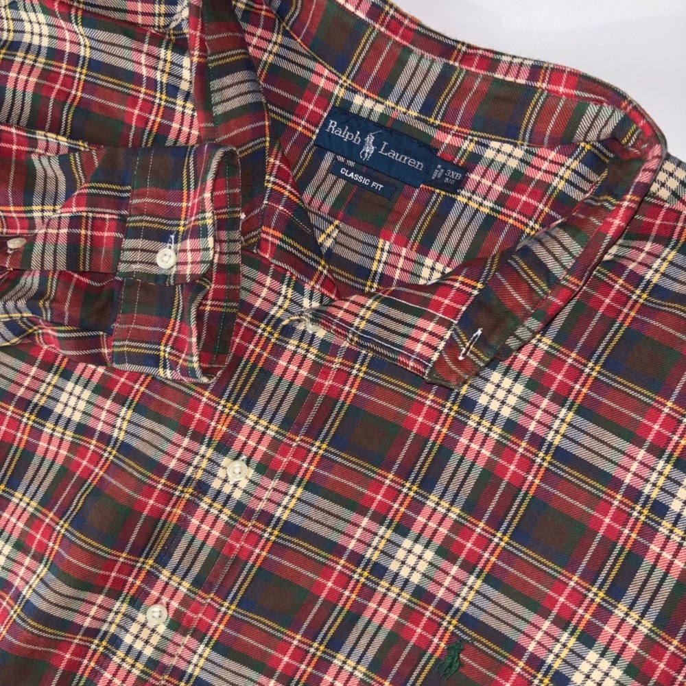 Ralph Lauren Classic Fit 3XB Big Red Tartan Plaid Flannel Button Down Shirt Pony